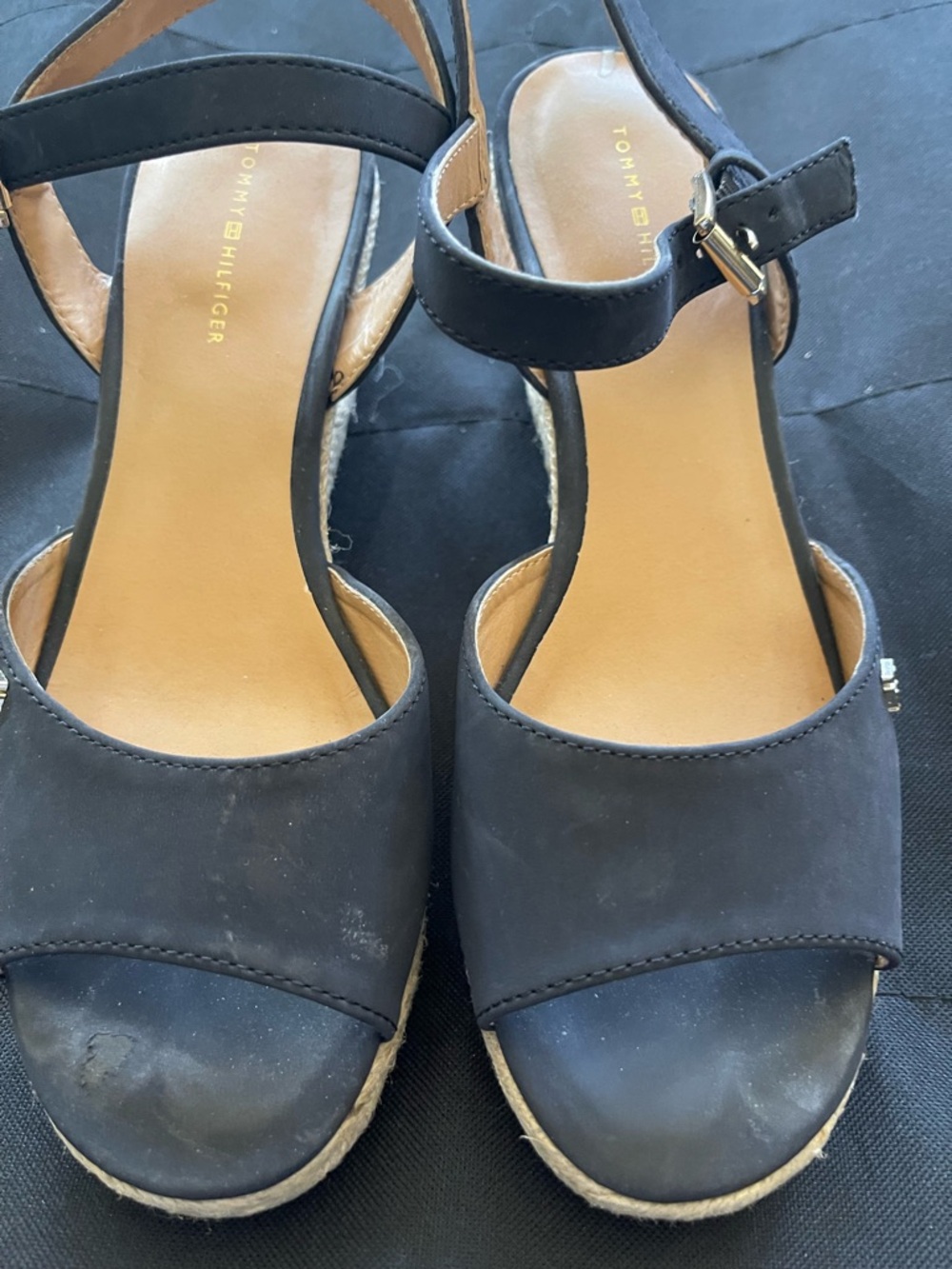 Tommy Hilfiger Black Espadrille Wedge Sandals with Ankle Strap